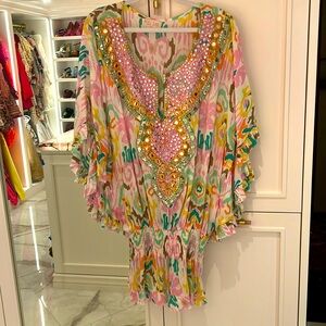 Miss June Floral Patterned Dress beach coverup vacation multi embellishments